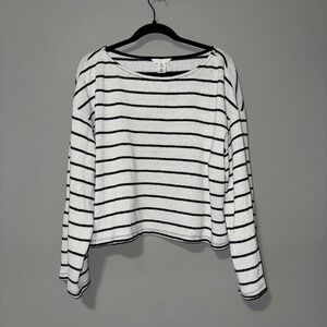 H&M Womens XL Striped Knit Sweater White Navy Blue Boat Neck Cropped Relaxed Fit
